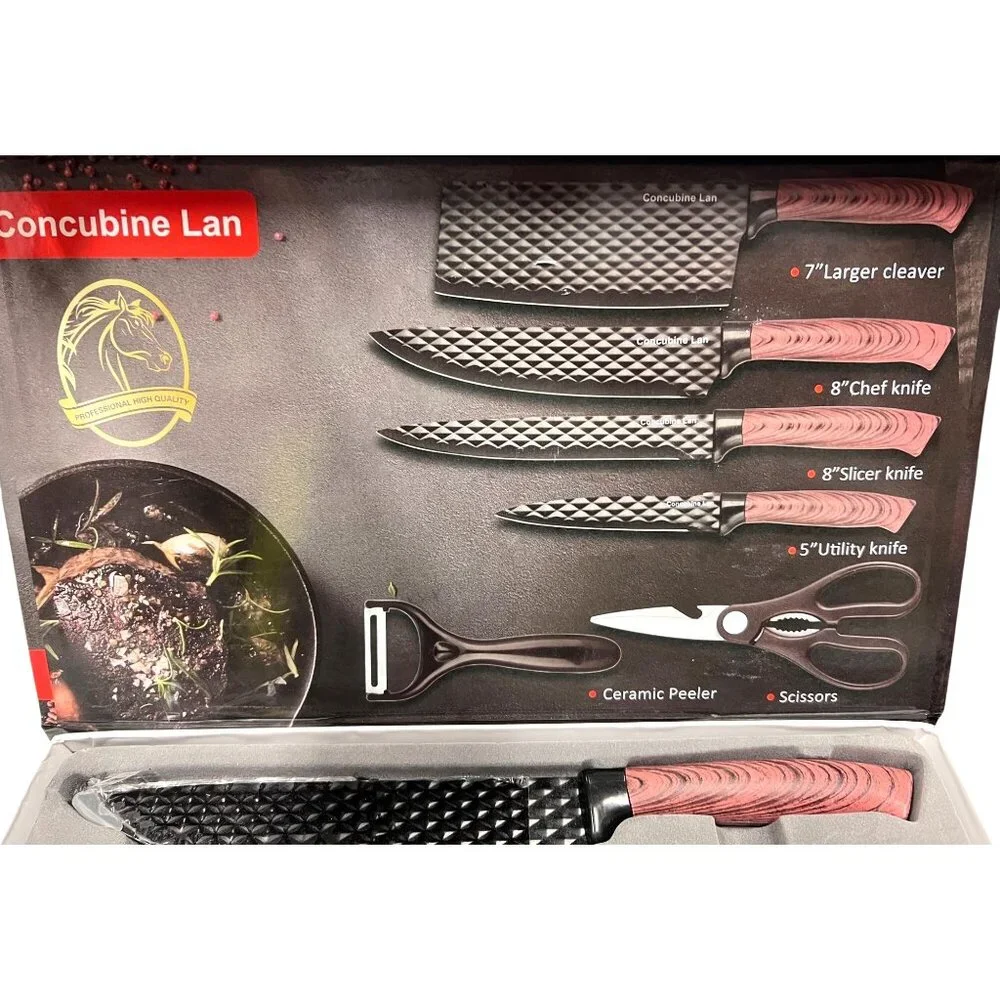 New Concubine Lan 6-Piece Chefs Knife Set With Ceramic Peeler and Pro Scissors